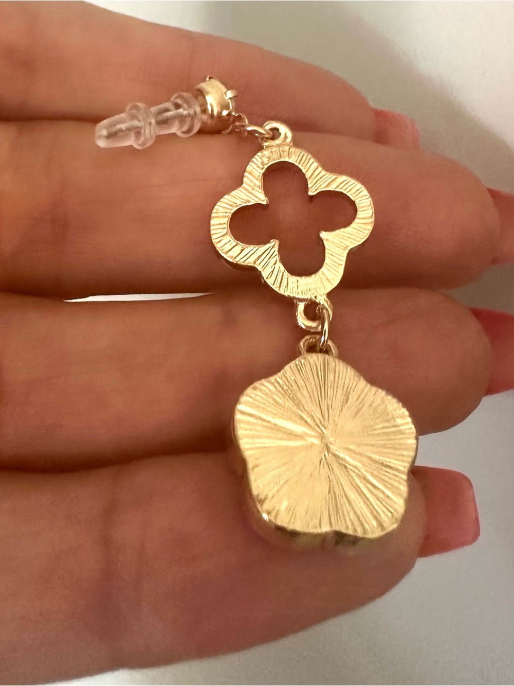 Gold-Tone Mother-of-Pearl Drop Earrings with Crystal Accents - Picture 4 of 7